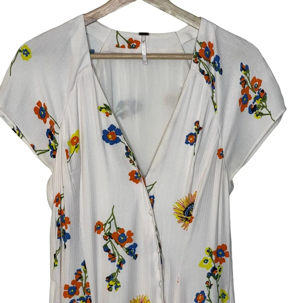 Free People Flutter‎ Sleeve Floral Print Maxi Dress White Size Small